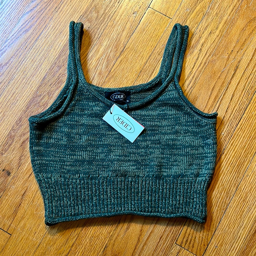 NWT CIDER Green Knit Crop Tank Top Sz Medium
